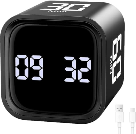 OQIMAX 2 in 1 Digitaler Timer Stoppuhr, Drehbarer Cube Wiederaufladbarer Küchentimer, 3-stufiger Lautstärke, Voreingestellte & Benutzerdefiniert – für Küche, Studium, Sport, Yoga, bis 99 Min 59 Sek