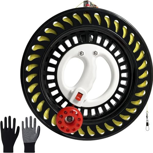 OLizee® Drachenrolle für Erwachsene, 26,2 cm Durchmesser, mit 914 m hoher Festigkeit, mit Sicherheitsverriegelung, Handschuhen und Verbindungsstück, großer Handgriff, Hochgeschwindigkeits-Kugellager,