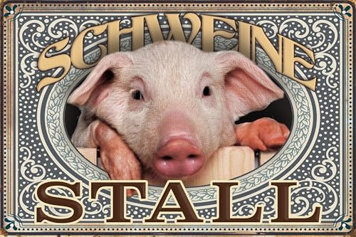 30 x 20 cm wetterfestes Blechschild, Warnhinweis, Torschild, Achtung, lustiger Spruch, Bauernhof, Landwirtschaft Schweine - (Schweinestall)
