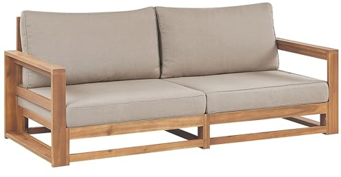 Beliani Gartensofa Zertifiziertes Akazienholz Hellbraun 2-Sitzer Auflagen Taupe Timor II