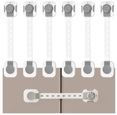 Fursafe&Q Child Safety Cabinet Proofing, Baby Cabinet Locks Adhesive Adjustable Child Safety Strap Locks Drawer Fridge Ovens Toilet Latches No Screws for Furniture Kitchen 6 Pack