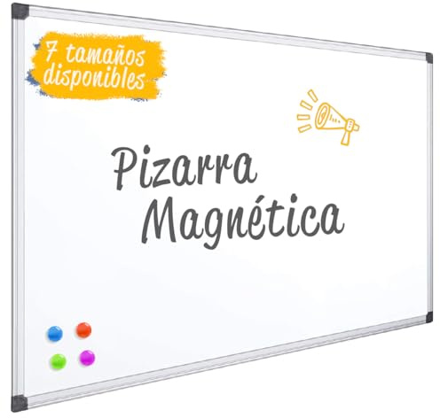 OFITURIA® Pizarra Blanca Magnética Lacada Con Marco De Aluminio Resistente Fácil De Borrar En Seco, Medida 70x50 cm