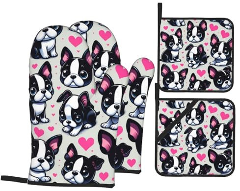 4 Pezzi Presine Da Cucina Set Puppy Terrier Heart Guanti Da Forno Ultra Spessi Guanti Da Cucina Divertenti Guanti Da Barbecue Per Cucina, Bbq, Grill