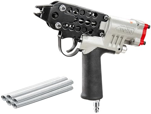 meite SC760S-I2 Pneumatic Hog Ring Gun with 1000PCS 16 Gauge Hog Rings | 12.5mm (1/2) Crown, Lightweight Short-Magazine Air C Ring Stapler Gun with 2.6–3.6mm Closure, for Fencing, Bag Closing