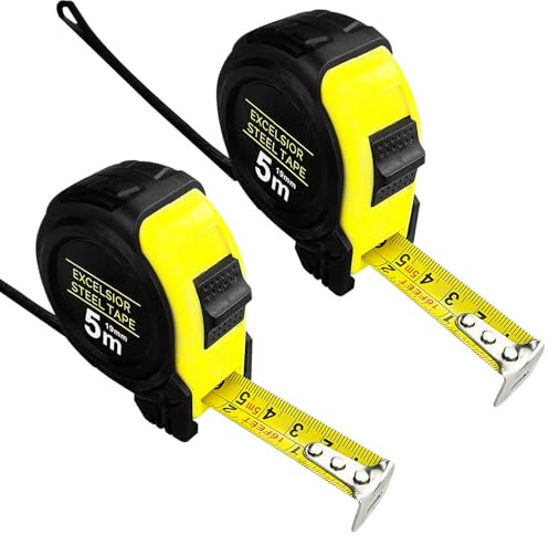 Xpieoyrm 2 Stück 5m Sturzsicheres Maßband, Stahlband mit Imperiale und Metrische Messung, Robustes Maßband vernietet mit Gürtelklemme und Aufrollsystem, für Messungen und Heimrenovierungen