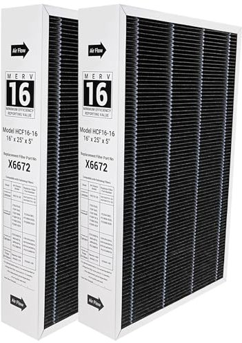 X6672 16 x 25 x 5 MERV 16 Ofenfilter, kompatibel mit Lennox X6672 Carbon für Ofen, HVAC-System, Teilenummer HCF16-16, (tatsächliche Größe: 39 x 62 x 10 cm), 2 Packungen