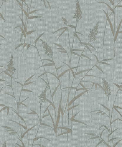 Rasch Tapete 312942 - Helle Vliestapete mit strukturiertem Hintergrund in Blau und botanischem Muster in Goldbraun - Kollektion: Deco Style
