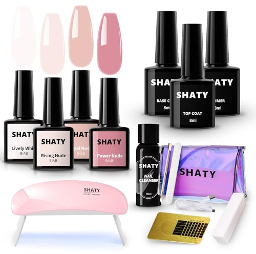 SHATY Gel-Nagellack-Set, saisonale Farben, langanhaltender Aufbauer, LED-Aushärtung, einfaches Maniküre-Set für zu Hause (Nude Romance)