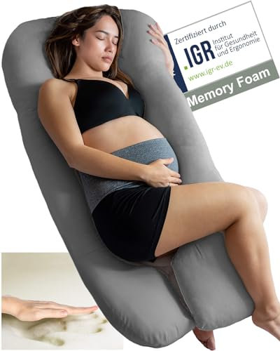 Traumreiter Seitenschläferkissen Visco M Wendekissen Memory Foam [orthopädisch] + Watte Seite | Schwangerschaftskissen zum Schlafen, Stillkissen XXL Kissen, Komfortkissen mit Bezug Grau Eco