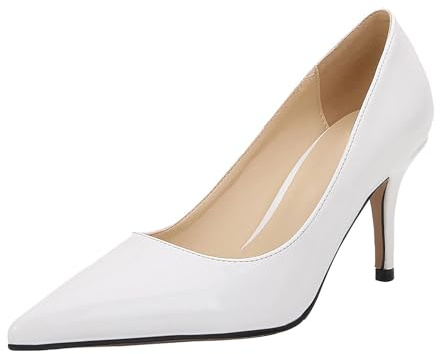 Generiska pumps dam högklackade bröllopsskor lackläderskor damskor elegant och bekväm klänning skor klackskor brudskor Mary Jane-skor kvällsskor halvskor spetsskor kostymskor, Vit, 45 EU