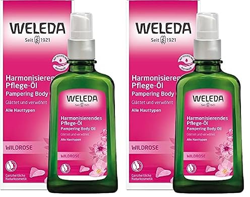 WELEDA Bio Wildrose Körperöl - ätherisches Naturkosmetik Hautpflege Massageöl/Pflegeöl mit Jojobaöl & Mandeöl zur Pflege von trockener Haut mit angenehmen Rose & Ylang Ylang Duft (vegan, 100ml)