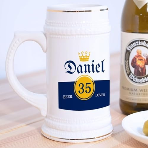 Wanapix | Jarra Cerveza Personalizada | Jarra Cerámica Alemana | Cerveza Alemana | 580 ml | Apta Lavavajillas | Regalo Original | Corona