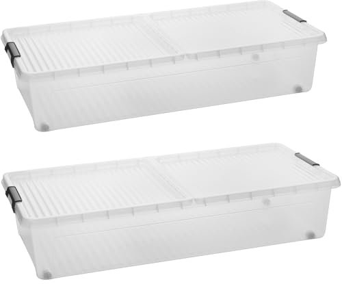 SUSTANIA Unterbett-Aufbewahrungsboxen 2er Set mit Rollen & geteiltem Deckel, Maße: 78x38x16 cm, Unterbettbox 32L, Unterbettkommode Made in EU