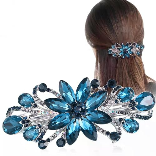 SHULLIN Blå vintage kristall hårklämmor damer hårnålar hårsmycken strass stil barräls ädelsten hårklämma smycken design spänne hårnål kristallfjäder hår för brud flickor damer