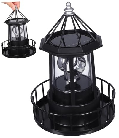 Lurrose LED Solar Leuchtturm Drehbar aus Abs und Eisen 360° für Außenbereich Garten Terrasse Dekorative Solarleuchtturmlampe