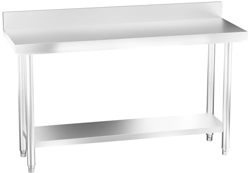 Froadp 150x50x85cm Edelstahl Arbeitstische für Lebensmittelzubereitung Küche Tisch mit Faden Verstellbare Fuß & Ablagefläche Multifunktionale Gastro Zubereitungstisch Grilltisch mit Aufkantung