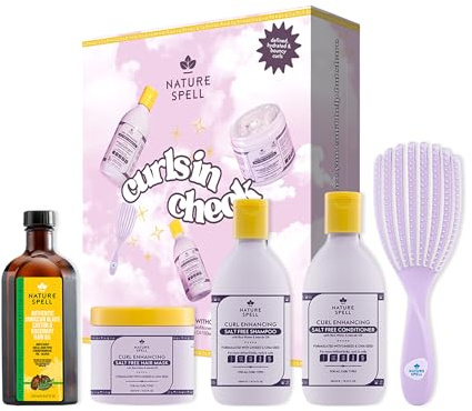 Nature Spell Curls in Check Haircare Gift Set for Her, Vegan, Pack of 5 | Beauty Gift for Women with Kinks, Coils & Curls, Colour Safe, Sulphate Free, for All Curl Types