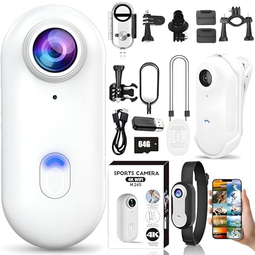 Mini Action Cam 4K,Action Camera,Tragbare Kamera mit 360° Drehbarem Clip und Magnetclip,Wasserdichter 4K-Körperkamera,Kleine Bodycam Körperkamera Überwachungskamera für Reisen, Outdoor