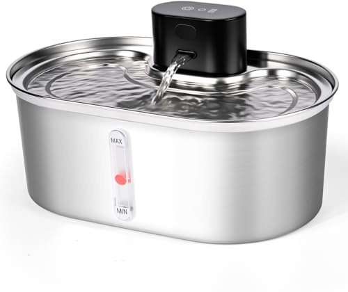 SCANTEE 3.5L Katzenbrunnen Kabellos, 5000 mAh Edelstahl Trinkbrunnen für Katze Kabellos mit Bewegungsmelder, Zwei Wasserauslassmodi, Wasserbrunnen für Katzen, für Katze und Kleine Hunde