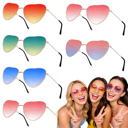 YIMOJOY 6 Paar Herzbrille Bunte Set,Stylische Retro Partybrille,Herzbrillen Herren Damen Party Kostümzubehör Herz Brille,Herz Sonnenbrille für Karneval 80er 90er Geburtstag Strand Brille Herzform