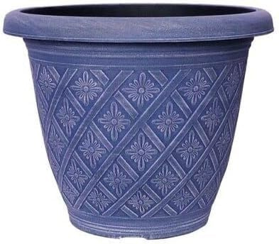 Fyne-Finds Round 40cm, 16inch Garden Plastic Plant Pot Weatherproof Woven Flower Outdoor Drainage Hole Home Decor Planter (Blue)