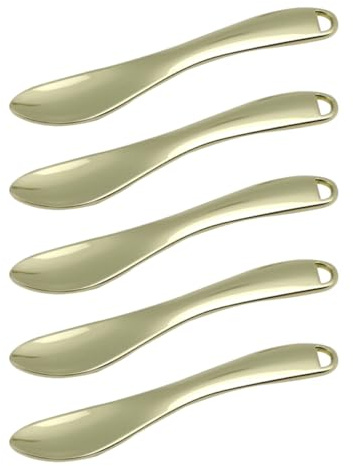 5pcs Golden Zinc Alloy Cosmetic Beauty Scoop Makeup Spatulas | Eye Cream Spoons, Lightweight Chic Set for Women, Elegant Finish for Skincare Use
