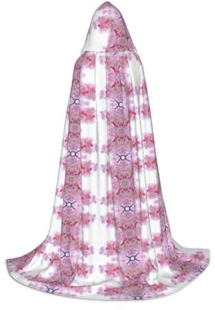 CHAbu Cape à capuche pour adolescents - Motif fleurs de cerisier rose - Longue cape médiévale pour cosplay, fête, carnaval