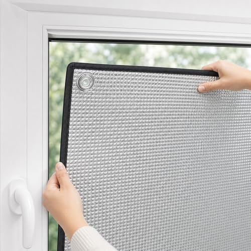 Película Aislante Térmico para Ventanas De Aluminio Doble Capa, Lámina Solar Refractante Anti Calor Y Frío, Pantalla Oscurecedora con Ventosas para Balcón Camper Techo Garaje(Negro,30X90cm)