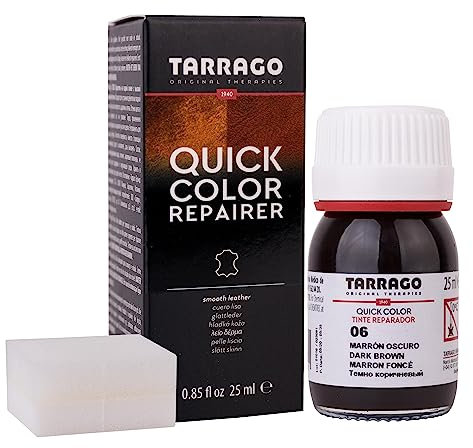 Tarrago | Quick Color 25 ml | Tinte Para Zapatos y Accesorios de Piel, Cuero Liso y Lona | Tintura de Secado Rápido Que Repara y Protege el Calzado de Pequeños Desgastes (Marrón Oscuro 06)