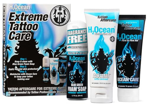 H2Ocean Extreme Tattoo Aftercare Kit – Complete 3-Step Tattoo Care & Healing Set with Antibacterial Foam Soap, Moisturizing Cream & Ointment – Sea Mineral Enriched Formula for Healthy, Vibrant Tattoos
