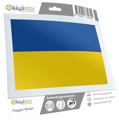 Kiwistar - Autoaufkleber Sticker Fahne Flagge Aufkleber 15cm Ukraine Flagge Länder Wappen Fahne Sticker Kennzeichen - Auto - Fahrrad - LKW