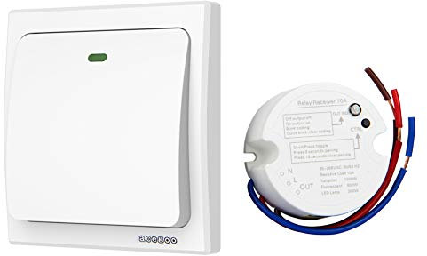 acegoo Wireless Lights Switch Kit, No Wiring No Battery, Quick Create or Relocate On/Off Switches for Light LampAppliances, Self-Powered Remote Control Switch for House Lighting (Switch and Receiver)