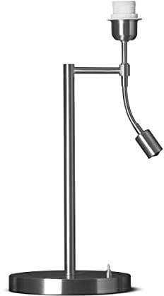 Home Sweet Home Moderner Tischlampensockel für Lampenschirm lesen | Leuchte | 20/20/47cm | Gebürsteter Stahl | Tischlampensockel mit flexiblem LED-Spot | E27 | Lampenschirm max.35cm
