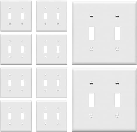 ENERLITES Double Toggle Light Switch Wall Plate, Size 2-Gang 4.50 x 4.57, Unbreakable Polycarbonate Thermoplastic, 8812-W-10PCS, White (10 Pack)