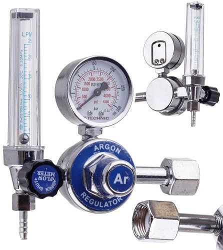 TC TECHNIC Professional Druckminderer, für Argon, Co2, Durchflussmesser, MAG, WIG Schweißen, Eingang: 0-200 Bar, Ausgang: Max. 4 Bar