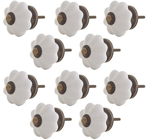 Knober 10 X Weiß | | Montur aus Edestahl | Möbelknöpfe 40mm Knauf | Türgriff Gewinde metrisch M3 | Antik look | Blanc