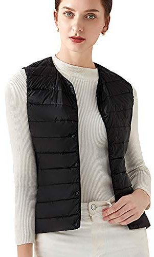 Chaleco Plumas Ligero Mujer Chalecos Acolchados de Mujer Chalequillo Chaleco Plumon Ultraligero Mujer Chaleco Plumifero Mujer Pluma Plumas Sin Mangas Chalecos Plumiferos Chaleco Abrigo Mujer Negro M