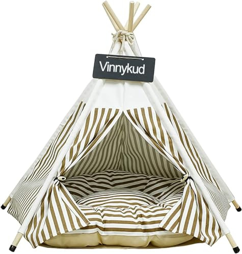Vinnykud Tienda para Mascotas con Cama,Casa de Lona para Perros y Gatos Casas con Cojín Extraíble y Lavable para Mascotas con Cojín de