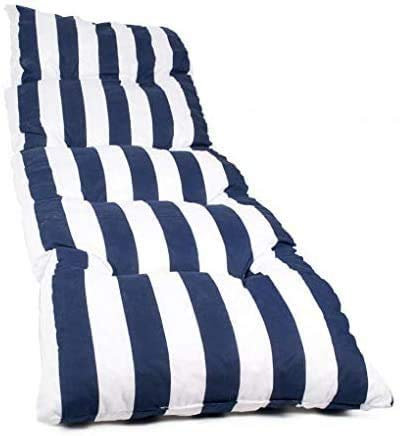 Cojín Colchón para Tumbona o Mueble para Jardín, Playa, Exteriores. Cojín Suave Asiento terraza Acolchada desenfundable Cremallera Medidas 180x50x5cm. (180*50*8, Raya Azul)