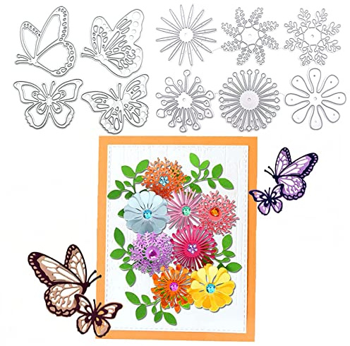 Bymivofun 10 Piezas Troqueles de Corte de Mariposa Flores, Juego de Troqueles de Pétalos Corte 3D, para Decoración de Bricolaje para Niños, Fotos de Álbumes de Recortes, Tarjetas de Felicitación