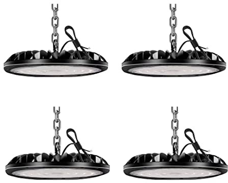 bapro 4x 300W 30000LM UFO Lámpara Alta Bahía, 6500K Blanco Frío LED Salón Proyector Lámpara Taller, Impermeable IP65 Iluminación Comercial Bahía Luces para Almacén, Garaje Fábrica, Taller