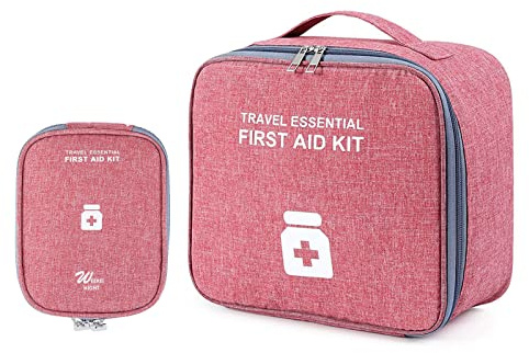 2 Stück Medikamententasche, Große und Kleine Reiseapotheke, Wasserdicht | Großvolumige Notfalltasche, Tragbar Medikament Tasche, Medikament Tasches für Home, Unterwegs und Büro, Rot