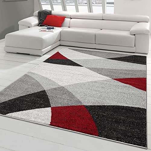 Teppich-Traum Kurzflor Teppich Abstraktes Muster Grau Rot Modern 200x280 cm | Pflegeleicht, strapazierfähig, schmutzabweisend, allergikerfreundlich, für Fußbodenheizung, Flur & Wohnbereich
