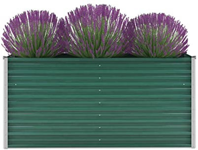 Mogou Garten-Hochbeet, Pflanzkübel, Kräuterbeet, Hochbeete-kit, Schneckenzaun, Pflanztrog, Pflanzgefäße, Pflanzfolie Für Hochbeet,Teichbecken, Verzinkter Stahl 160x40x77 cm Grün