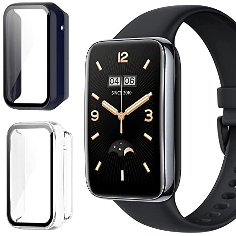[2 Pack] Funda para Xiaomi Mi Band 7 Pro/Smart Band 7 Pro Funda + Cristal Templado,Protección Completo Anti Rasguños TPU Funda Delgado Protector de Pantalla,Tinta Azul+ Transparente
