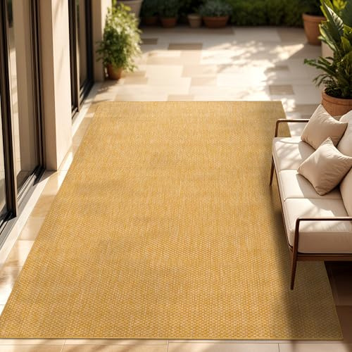 Paco Home Matta Utomhus Balkong Terrass Köksmatta Enfärgad Melerat Mönster, Storlek:120x160 cm, Färg:Gul