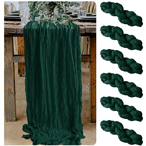Lot de 6 chemins de table en étamine, 3 m en gaze pour arche de mariage rustique, décoration de fête prénatale, fête d'anniversaire, Noël - Vert foncé
