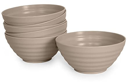 Juego de 6 Cuencos Classic de Plástico Duro Reutilizables e Irrompibles para Aperitivos, Postres Fiestas y Eventos (570ML, Marron)