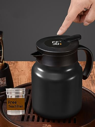 34oz Caraffe per te e caffè con infusore di tè,Termo vuoto a doppia parete con visualizzazione della temperatura a LED,Caraffa da tè in acciaio inossidabile