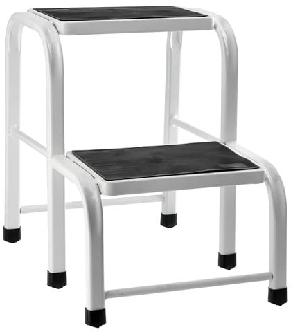 KADAX Sgabello a due gradini, piccola scala in acciaio per roulotte, camper, cucina, robusto sgabello piattaforma con piedini antiscivolo, scala in metallo leggero